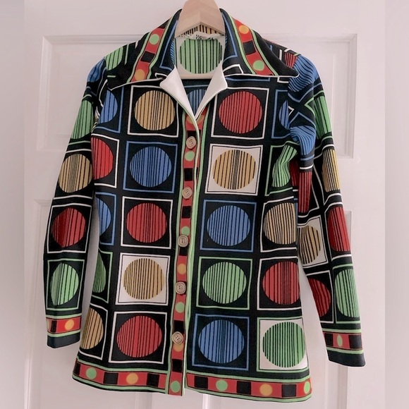Tops - Vintage Retro Geometric Blouse M-L